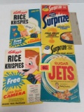 (4) 1940's/50's Cereal Box Panels Rice Crispies, Sugar Jets, Battle Creek Surprize