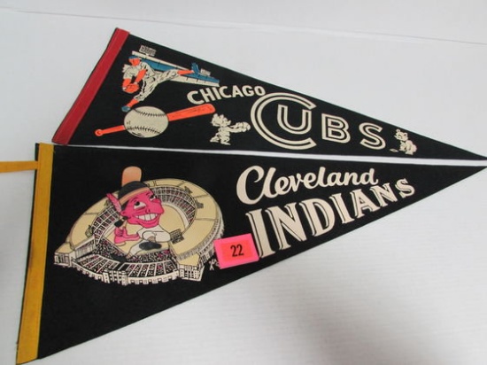 Vintage 1950's/60's Chicago Cubs & Cleveland Indians Full Size Pennants