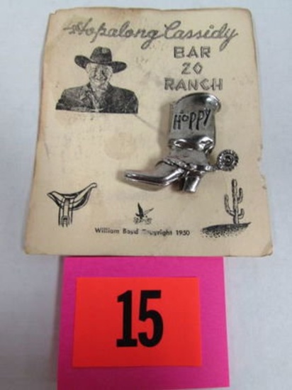 Vintage 1950 Hopalong Cassidy Boot Pinback On Original Card