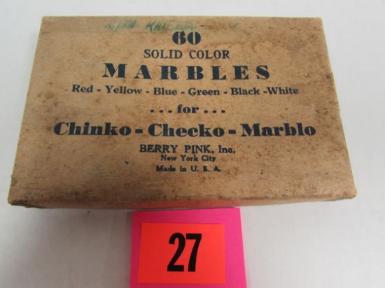 Antique Chinko-checko-marblo Glass Marbles Set In Orig. Box
