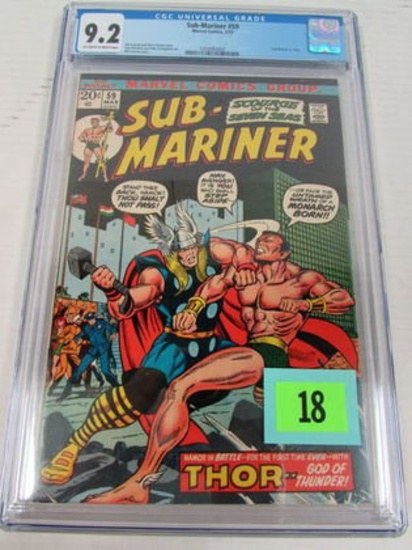 Sub-mariner #59 (1973) Classic Thor Vs. Sub-mariner Battle Cover Cgc 9.2