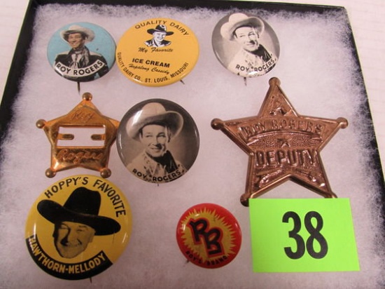 Grouping Of Vintage Roy Rogers & Hopalong Cassidy Pins, Badges, Etc.