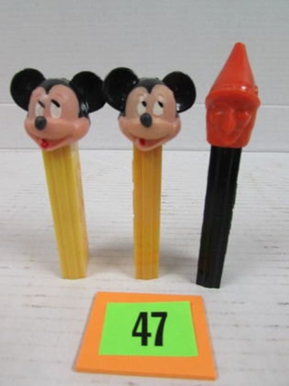 (3) Vintage Pez No Feet Dispenser Mickey Mouse Witch