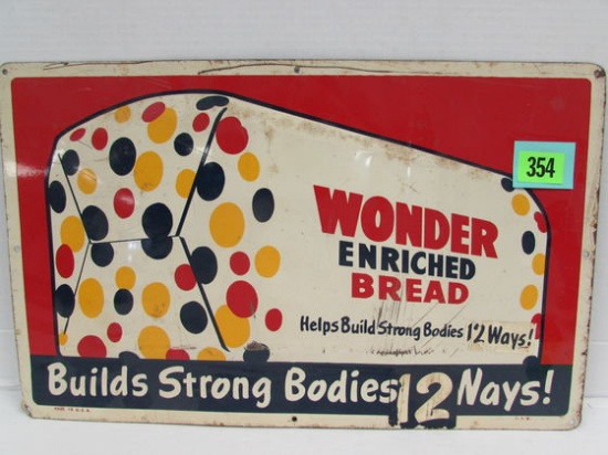 Antique Original Wonder Bread Embossed Steel Metal Sign