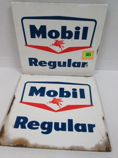 Pair Original Mobil Pegasus Porcelain Gas Pump Plate Signs 12 X 14"