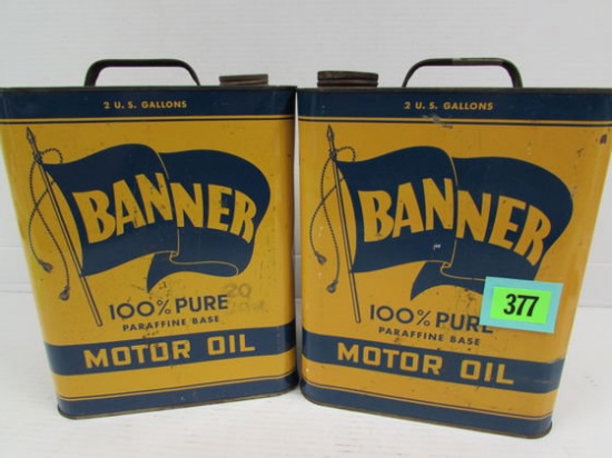 (2) Antique Banner Motor Oil 2 Gallon Cans