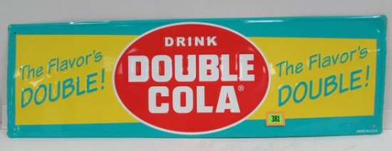 Excellent Vintage Double Cola Embossed Metal Sign 13 X 42"