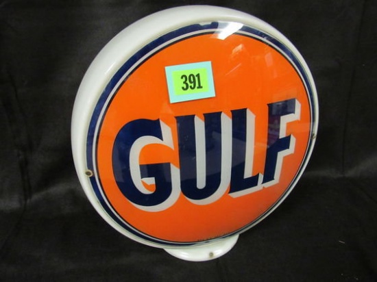 Antique 3 Pc Milk Glass Solid Body Gulf Gas Pump Globe 13"