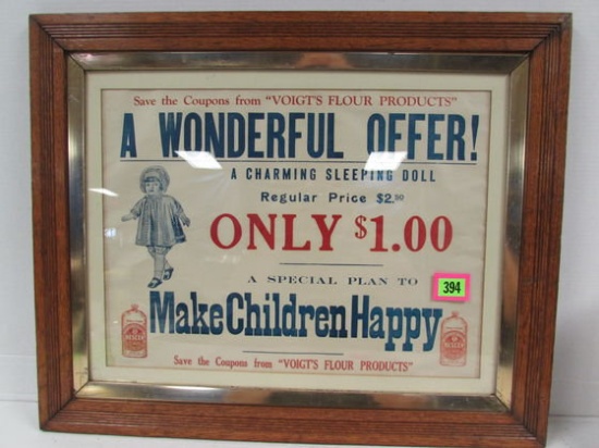 Excellent Antique Crescent Flour Advertising Poster 24 X 29" In Oak Frame