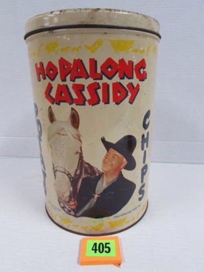 Dated 1950 Hopalong Cassidy Metal Potato Chip Tin