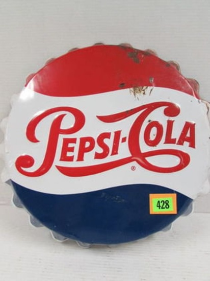 Vintage Pepsi Cola 20" Embossed Metal Bottle Cap Sign