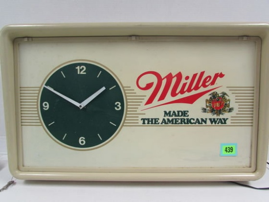 Vintage Miller Beer Large Lighted Advertising Clock 19 X 30"