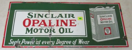 Antique Sinclair Opaline Sing. Sided Porcelain Sign 48 X 20"