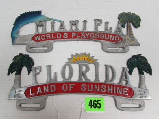 (2) Vintage Aluminum License Plate Toppers, Florida, Miami, Fla.