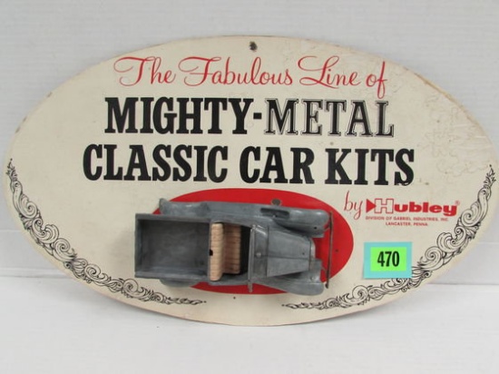 Rare 1950's Hubley Metal Model Kits Store Display Sign 12 X 21"