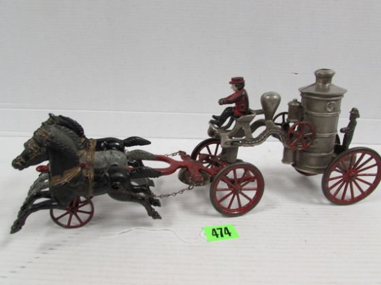Excellent Antique Cast Iron 18" Horse Drawn Fire Pumper Hubley, Kenton