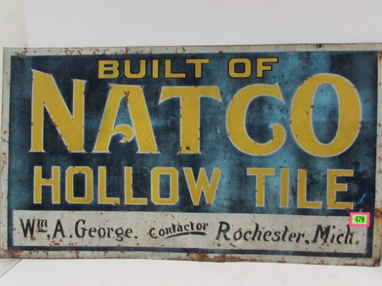 Antique Natco Hollow Tile Rochester, Michigan Metal Sign 24 X 42"