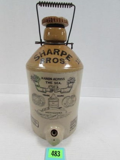 Extremely Rare 1880's Sharpe Bros. Ginger Beer 1 Gal. Stoneware Pictoral Jug