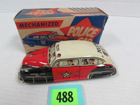 1950's Lupor Usa 7" Tin Friction Police Car Mib