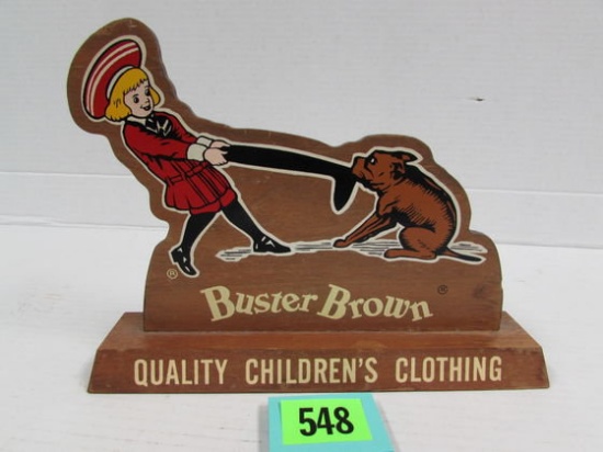 Vintage Buster Brown Shoes Wooden Dbl. Sided Counter Display Sign