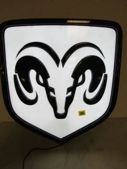 Excellent Contemporary Dodge Ram Lighted Dealership Sign 34 X 37"
