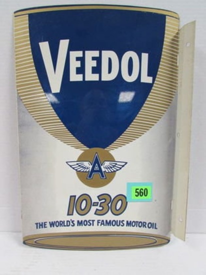 Vintage 1950's Veedol Motor Oil Flying A 10-30 Metal Dbl. Sided Flange Sign 12 X 18"