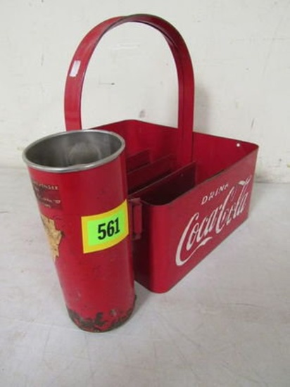 Rare Antique Coca Cola Embossed Metal Stadium Carrier W/ Cup Tube Attached