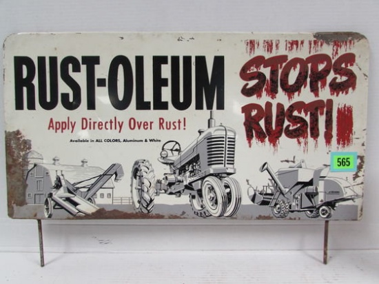 Antique Rust-oleum Metal Sign W/ Tractor/ Farm Graphics 14 X 28"