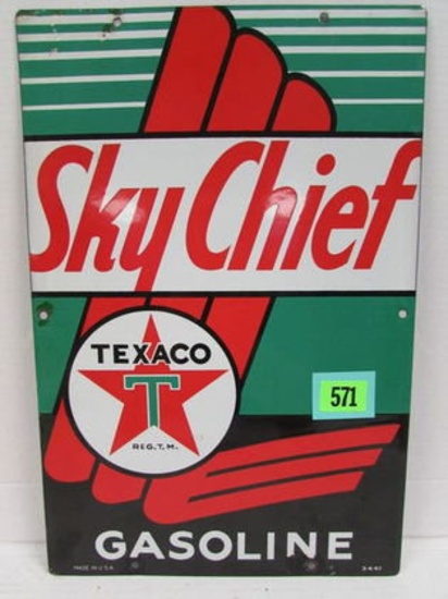 1947 Dated Texaco Sky Chief Porcelain Gas Pump Plate Sign 12 X 18"