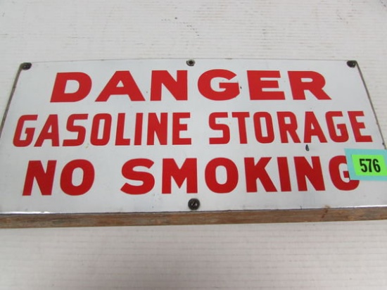 Antique Porcelain Sign 8 X 18" Danger Gasoline Storage