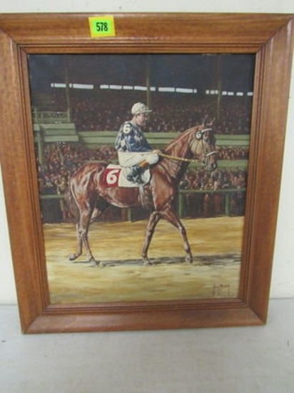 Outstanding Original Oil On Canvas Jockey On Race Horse By Russ Ellis