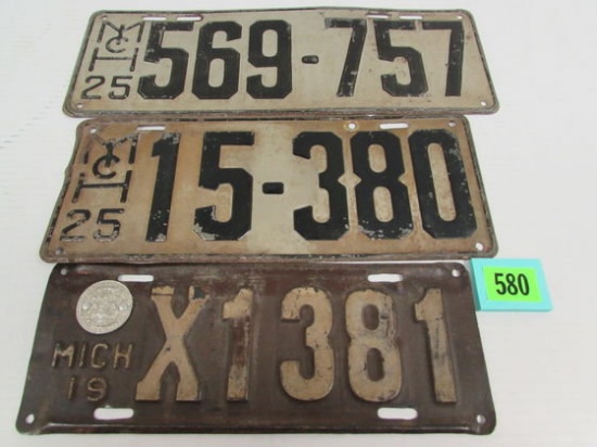 1919, 1925, 1925 Michigan License Plates