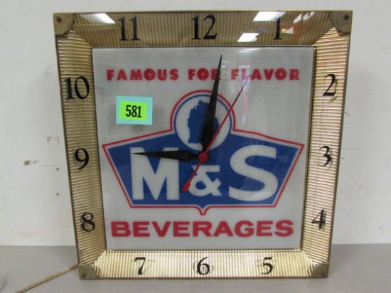 Vintage 1950's/60's M&s Soda Lighted Advertising Clock 16 X 16"