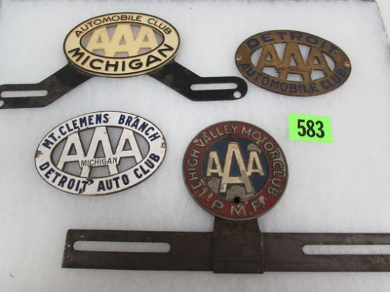 Group Of (4) Antique Aaa Car Club License Plate Toppers