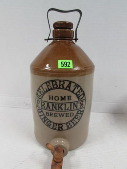 Ca. 1880's Franklin's Home Brewed Ginger Beer 2 Gallon Stoneware Jug