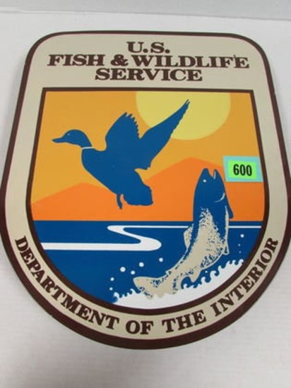Ca. 1950's U.S. Fish And Wildlife Porcelain Building Sign 15.5 X 18.5" Amazing!
