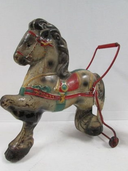 Antique Mobo (england) Painted Steel Ride On Push-horse