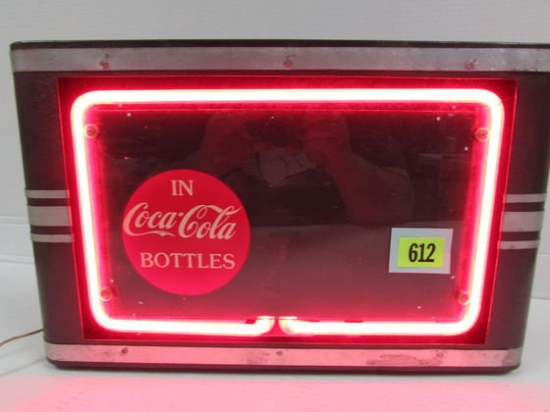 Excellent Ca. 1940's Coca Cola In Bottles Metal/ Neon Counter Sign 11 X 17"