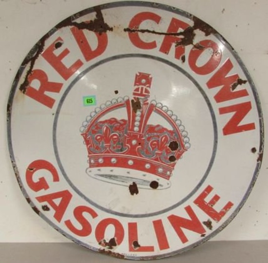 Antique Red Crown Gasoline 42" Single Sided Pocelain Sign