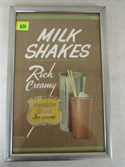 Vintage Meadow Gold Milkshakes Ice Cream Cardboard Advertising Sign