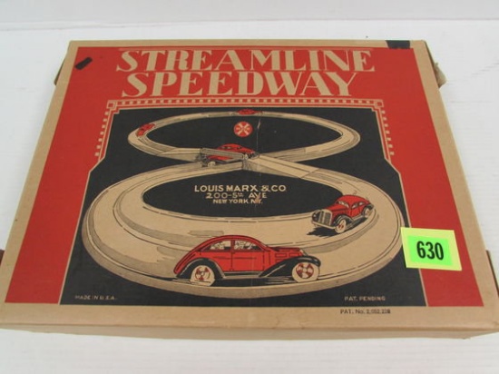Outstanding 1930's Marx Stremline Speedway Tin Wind-up Race Track Set