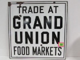 Antique Grand Union Food Markets/ Cattle Crossing Dbl. Sided Porcelain Sign