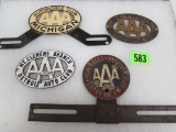 Group Of (4) Antique Aaa Car Club License Plate Toppers