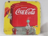 Rare Antique 1939 Porcelain Coca Cola Dbl. Sided Soda Fountain Sign 25 X 26