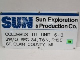 Vintage Sun Exploration & Production Co. Porcelain Sign 12 X 24