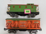 Lionel Pre-war #513 Livestock Car, #517 Caboose Standard Gauge