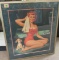 Vintage 1950s Mayo Pin-Up Girl Print, Professionally Framed and Matted