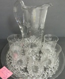 Beautiful Antique 1800s EAPG Etched Glass Drink Set w/ Tray