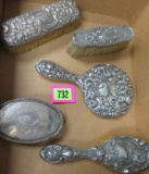 Beautiful Collection of 5 Sterling Silver Hand Mirror and Brushes