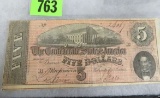 1864 Richmond/Confederate States $5 Civil War Note - Cut Error Note